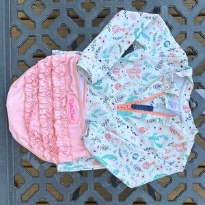 Ruffle Butts Floral and Peach Baby Swimsuit 3T